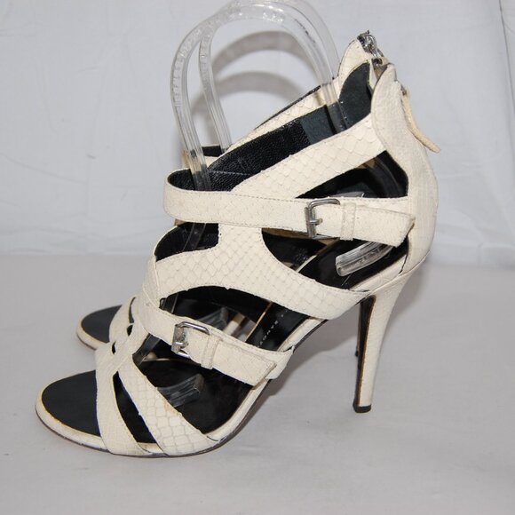 39/9 ❤️ GIUSEPPE ZANOTTI Ivory Leather High Heels GLADIATOR SANDALS BOOTS ITALY - Picture 5 of 14